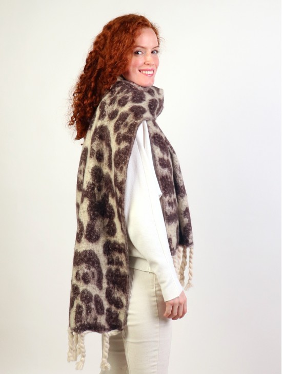 Reversible Leopard Blanket Scarf W/ Twisted Tassels
